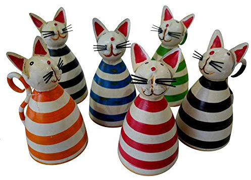 Set di sgabelli per recinzione di alta qualità – Sgabello in metallo – Decorazione da giardino recinzione – statuine decorative per animali / statuine da giardino (gatti, set da 6)