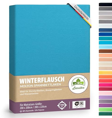Winter Spannbettlaken | Farbenfrohes Thermo Fleece | Spannbetttuch, Bettlaken in vielen Größen und Farben (200x220 cm +40cm Steg, Türkis/Ocean)