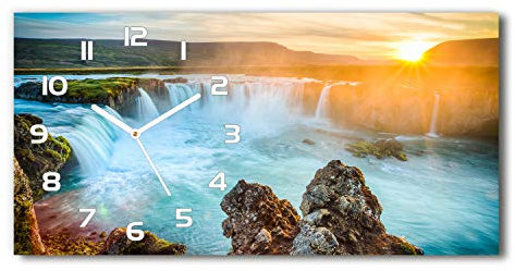 Tulup Wanduhr aus Glas 60x30 cm Glas Uhr Bild Glasuhr Gehärtetes Glas Küchenuhren - weiße Zeiger - Wasserfall