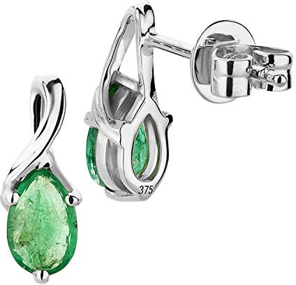 Ardeo Aurum Damen Ohrringe-Ohrstecker aus 375 Gold Weißgold mit 0,85 ct Smaragd natürlich grün im Tropfen-Schliff 6x4 mm Birne