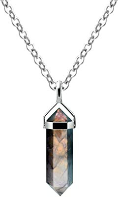 Franki Baker Collier avec pendentif double pointe en labradorite naturelle irisée et argent sterling Longueur du pendentif : 2,7 cm Longueur de la chaîne : 50 cm., Gemme, Labradorite