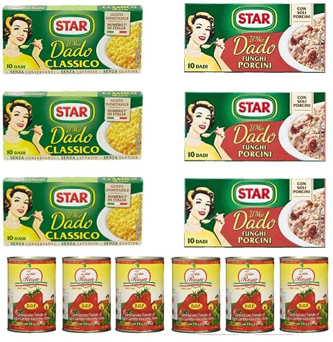 3x Star classico dado brodo Suppenwürfel Brühe klassisch 10 pz + 3x Star dado funghi porcini Steinpilze + Zia Rosa DOP Pomodoro San Marzano Tomate aus Kampanien Dose von 400g 6x 400g