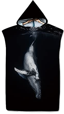 FANSU Surf Poncho de Bain Poncho de Plage, Unisexe Microfibre sans Manches Peignoir de Piscine Serviette pour Adulte Hommes et Femmes Serviette à Changement (75x110cm,Baleine)