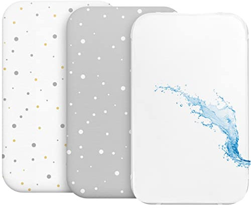 Sweety Fox 2X Spannbettlaken aus 100% Baumwolle mit Gummiband - 1X Matratzenschoner aus 100% wasserdichtem Material - 3er-Set - 50x83cm - Grau