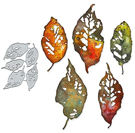 5 Stück Blattfragment-Metall-Stanzformen für Kartenherstellung, Frühlingsblätter, fließende Karten, Stanzschablonen, Stanzschablonen, DIY, Scrapbooking, Album, dekorative Prägung, Papier, Karten,