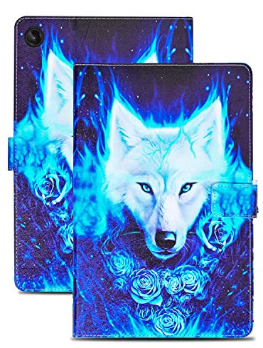 Rostsant Custodia Lenovo M10 Plus 3rd Gen 10.6 Cover a Pelle PU Libro Cover Tablet Protettiva per Lenovo Tab M10 Plus 3. Generation 2022 10.6 Pollici - Lupo Bianco