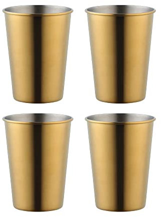 Buyer Star Gold Stainless Steel Cups (350ml) - (4 Pack) Premium Metal Drinking Glasses | Stackable Durability Cup