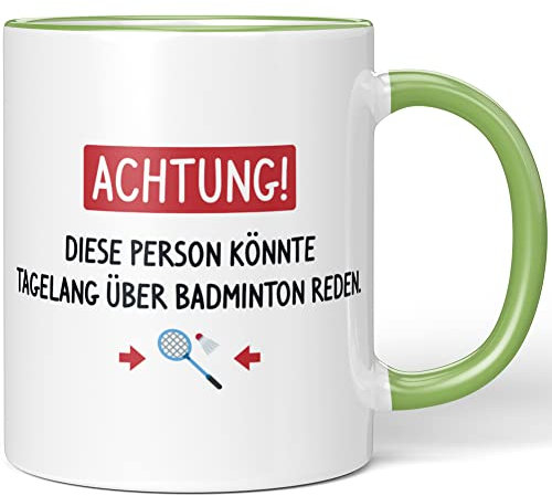 JUNIWORDS Tasse, Achtung! Diese Person könnte tagelang über Badminton reden, Hellgrün (1005866)