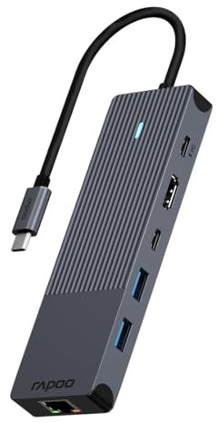 Rapoo UCM-2002 USB-C Multiport Adapter 6-in-1, 100Watt Power Delievery, 4K HDMI, 1 Gbps LAN, 1 USB-C und 2 USB-A 3.0 Datenports, kompatibel mit MacBook Pro, MacBook Air, iPad Pro, Laptop