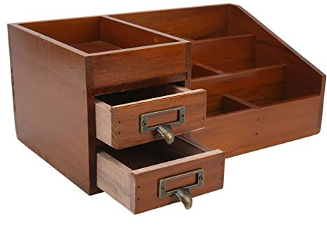 Omabeta Schubladen Organizer , Multi Layer Holz Schreibtisch Organizer Antik Retro 2 Schubladen für Bürobedarf für Schreibwaren für Kosmetik