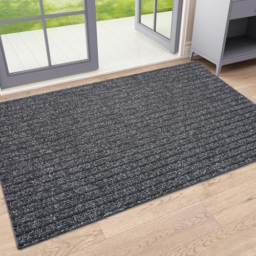 GULLAMBO Outdoor Door Mat Dirt Trapper Scrapper – Door Mat Outdoor for Front Door, Non Slip Waterproof Rubber Backed Entrance Mat for Indoor & Outside Use
