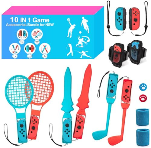 YAVOCOS 14-in-1 Switch Sports Spiele Zubehör Set für Nintendo Switch/Switch OLED, Switch Zubehör Bundle Kit mit Tastenkappen