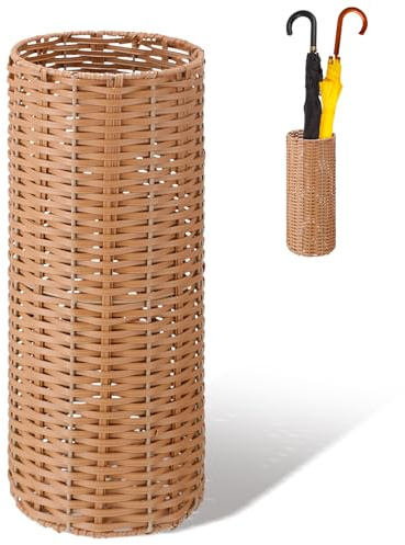 Weysat Woven Umbrella Stand for Entryway Handmade Umbrella Holder Freestanding Cane Stand Natural Color Decorative Umbrella Rack Tall Basket for Laundry Bathroom(Rattan, Cylindrical Style)