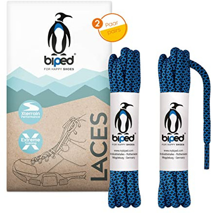 biped LACES 2 pares de cordones de cuerda bicolor redondos de poliéster ø 4,5 mm - cordones resistentes al desgarro para exteriores y zapatillas de deporte z2918(#B02 blue/black,90 cm)