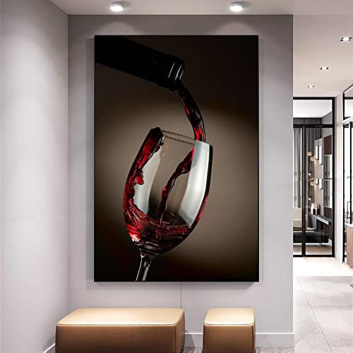 Vintage Rouge Vin Verre Affiche Toile Peinture Mur Art Vin Photos Oeuvre pour Bar Restaurant Mur Décor 70x90 cm Sans Cadre