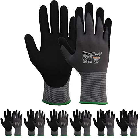 Ruvigrab - Guante de Trabajo transpirable NitriloMicro | Guantes Anti-Grasas| Guantes Jardineria |Guantes para Industria, Construcción, Agricultura | Guante Trabajo Hombre y Mujer