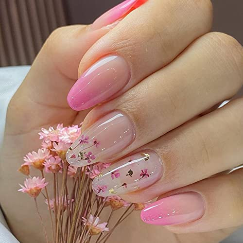 Ceboic 24 Stück Nägel Zum Aufkleben Mittel Mandel, Nude Rosa French Künstliche Nägel, Oval Gradient Kunstnägel Press on Nails mit Nagelkleber Aufkleber, Acryl Fingernägel Zum Aufkleben für Frauen