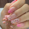 Ceboic Almond False Nails Short, 24Pcs Nude Pink Gradient French Fake Nails Floral Pattern, Glossy Press on Nails with Nails Glue Stickers, Stiletto Acrylic Stick on Nails for Women and , Pack of 1