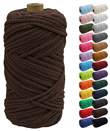 Uiopa Macrame Cord 5mm x 90m, Thick Macrame Rope 8-Strand Braided Cotton Rope, Coffee Cotton Cord for Plant Hangers, Wall Hanging, Dream Catcher, Garden, DIY Projects