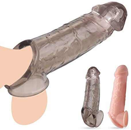 BDSMYOU 2er Penishülle Penis Sleeve,Penis Hülle mit Rutschfest Hodenringe,Penismanschetten für Penisvergrößerung,Penis Vergrößern,Sex Spielzeug für die Männer,Realistischer Dildo Penis Extender