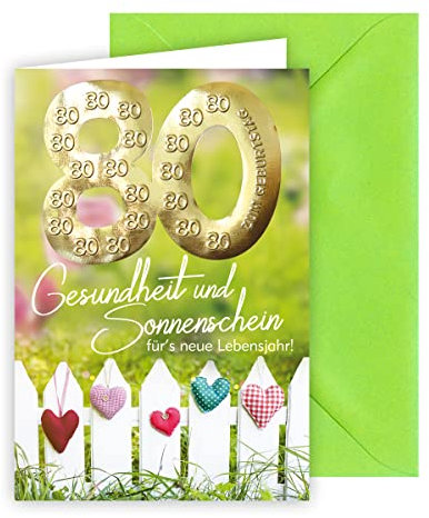 KE - 80. Geburtstagskarte, hochwertig und inklusive Umschlag, DIN B6 Format, perfekt für besondere Jubiläumsfeiern, Motiv: Sonnenschein