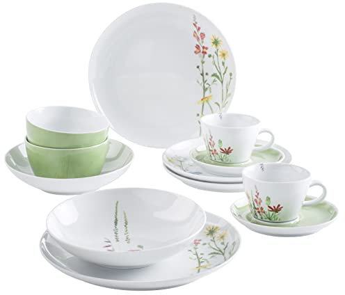 KAHLA 39H222A50002C Five Senses Wildblume Design 2 Go Set 12tlg. | florales Service für 2 Personen aus Porzellan rot/gelb
