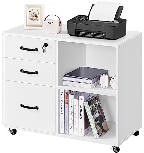 Yaheetech Cajonera Escritorio con Ruedas Cajonera de Oficina 3 Cajones Archivador Móvil de Oficina para Carpetas 80x40x65,5cm Blanco