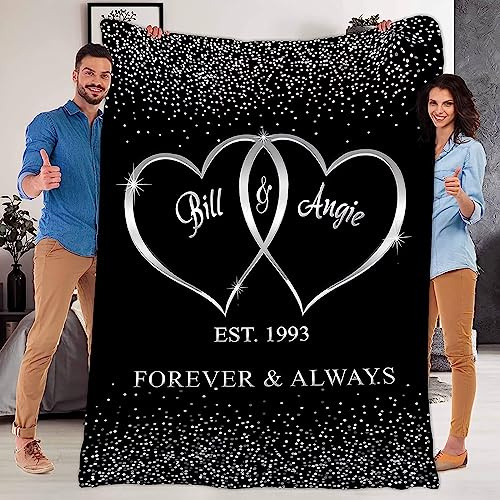 WJMSDK Personalisierte Decke Geschenke Für Paar Mit Namen und Datum, Individuelle Decken Für Frau Mann, Valentinstag Jahrestag Hochzeitstag Geburtstag Liebe Kuscheldecke Geschenke Für Frauen, Männer
