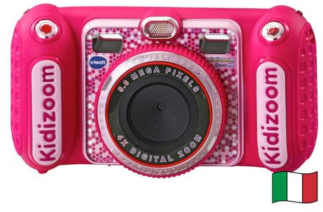 VTech Kidizoom Duo DX Rosa, Macchina Fotografica per Bambini con +75 Filtri, Foto e Video, Doppia Fotocamera Anteriore e Posteriore, Scocca Antiurto, Lingua Italiana, Batterie Incluse, 3-12 Anni