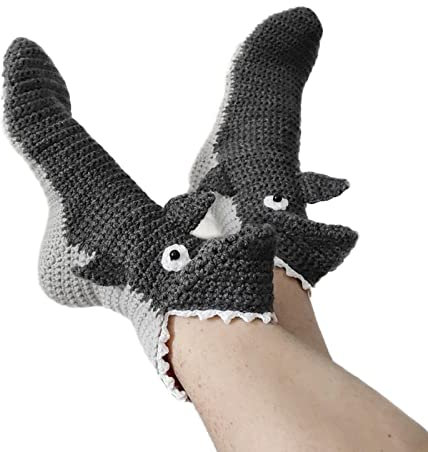 Edhomenn 2023 Männer Frauen Winter Socken Strick Warme 3D Neuheit Tier Breite Mund Crew Socken Halloween Kleidung Zubehör, Dunkelgrauer Hai, One size