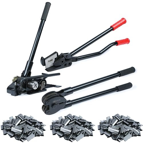 U.S. Solid Kit d'outils de cerclage en acier pour emballage de palettes - Tendeur, scellant, cutter, 300 joints ouverts pour bandes métalliques en acier de 1,9 cm