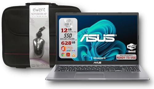 Asus Notebook Portatile, 15.6'' HD, Intel i3-10110U Ram 12GB, Ssd 628GB (128GB NVMe + 500GB Ssd 2,5’’), Windows 11 Pro, Office 2021 Pro Plus, Kit Borsa + Mouse