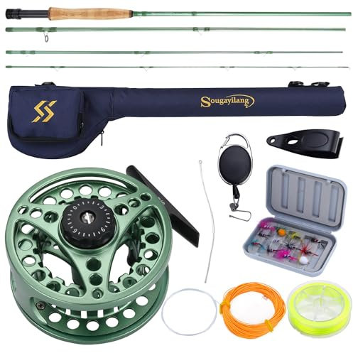 Sougayilang Fliegenfischrute und Rolle, 4-teilige Fliegenrute und Druckguss-Aluminium-Legierung, komplettes Starterpaket mit Rutentasche, Grün - #5