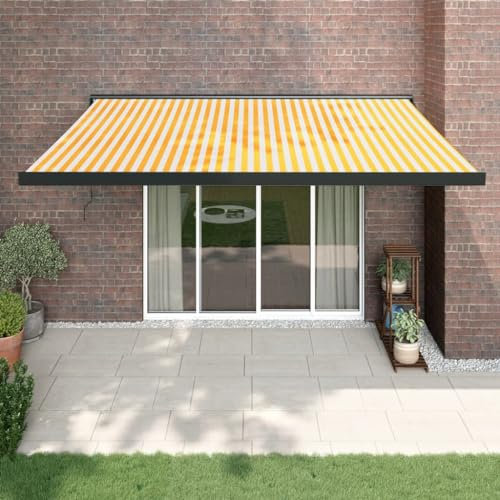 Festnight Retractable Awning,Retractable Gazebo Outdoor,for Outdoor Privacy Screen Shelter,Aluminium Side Awning Retractable Full Cassette,Fabric and Aluminium, Yellow and White 4.5x3 m
