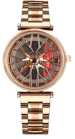 DriftElement Motorsport Felgenuhr Damen - Sportwagen Damen Armbanduhr im 3D Design - Custom Designer Uhr mit Mineralglas - Quarzuhr (Rose)