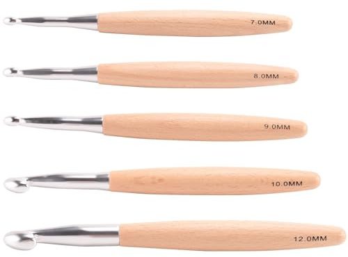 Dropfree Großes Häkelnadel-Set mit Aus Buchenholz, Häkelnadeln für Grobes Garn, Größe 7 Mm, 8 Mm, 9 Mm, 10 Mm, 12 Mm, Langlebig, Einfach zu Verwenden