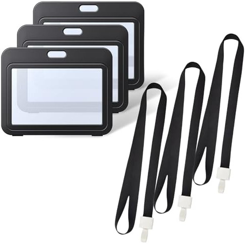 Irikdescia Lot de 3 Porte-Cartes d'identité avec Tour de Cou, Fenêtre Transparente Double Face, Porte-Cartes Rigide Horizontal, pour Bureau, École, Cartes de Crédit, Cartes d'exposition, Passeports (