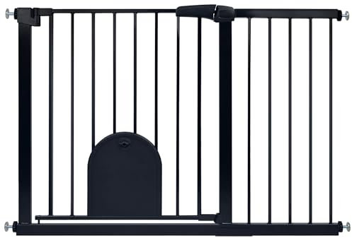 HENGMEI Treppenschutzgitter Türschutzgitter Treppengitter ohne Bohren Türgitter Baby Schutzgitter 105-115cm Schließt automatisch Gittertür aus Metall für Kindersicherheit, Schwarz(mit Haustieretür)