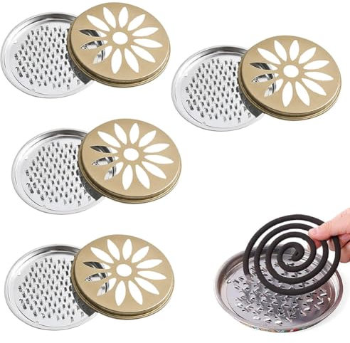 Support Bobine Moustique, 4 Pièces Acier Inoxydable Boîte à Spirales Anti-Moustiques, Spirale Anti Moustique Rond Brûleur D'encens, pour Maison, Jardin, Camping, Les Voyages