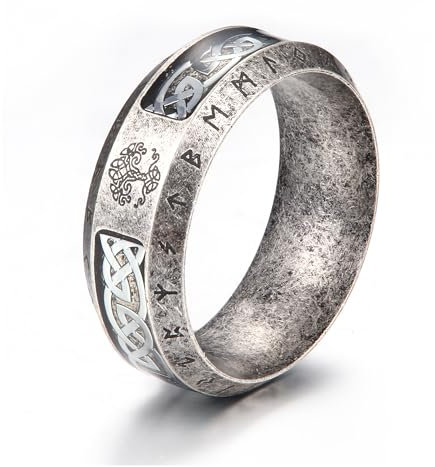 GTHIC 8mm Stainless Steel Tree of Life Viking Band Ring for Men and Women Celtic Knot Silver Tone Yggdrasil Amulet Ring Vintage Unisex Viking Jewelry US Size 9-B