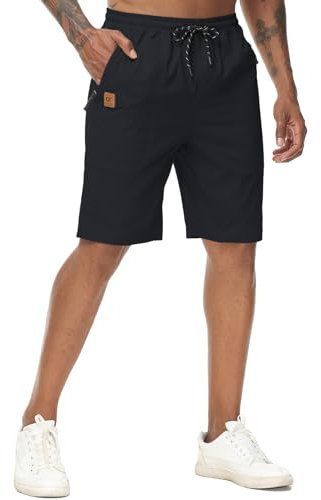 YuKaiChen Men's Shorts Classic Fit Twill Summers Casual Shorts with Zip Pockets Size 40 Black
