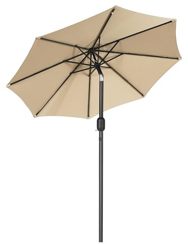 soges Sombrilla de Jardín para Exteriores con Ventana de Ventilación, Protección UV, Inclinable para Terraza, Playa, Piscina, Patio, Café, caqui Φ264x242cm