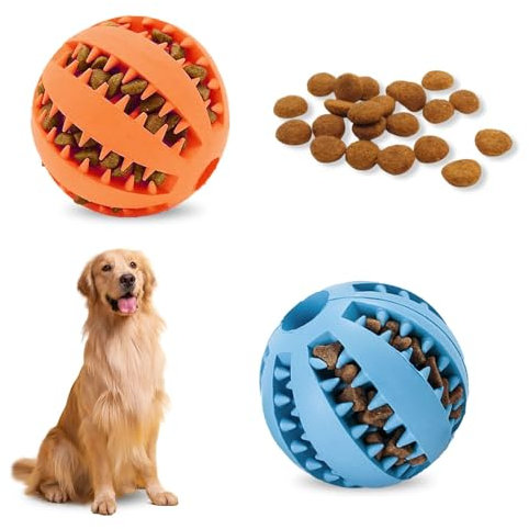 Vordpe 2 Stück Interaktiver Leckerli-Spender, Hundespielzeug, Gummiball für Welpen, kleine Hunde, Langeweile, Zahnreinigung, IQ-Training (5 cm, Blau, Orange)