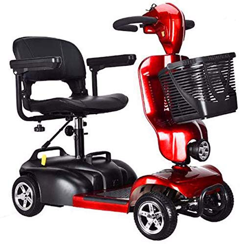 Suuim Leichter, Faltbarer Elektrorollstuhl, Elektromobil, rot, 3 Räder, mit zusätzlichem Zubehörpaket, Mobilitätsroller