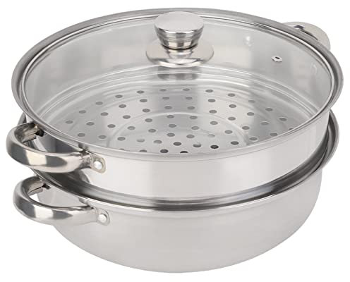 Pentola A Vapore A 2 Strati In Acciaio Inossidabile Pentola A Doppia Caldaia Per Zuppa A Vapore 27 Cm/11 Pollici Con Coperchio In Vetro, Design Poroso Per Riscaldamento