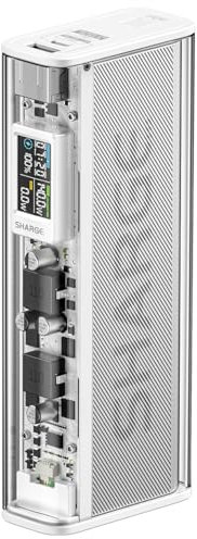SHARGE Shargeek 140 Power Bank 20000mah Transparent Laptop Powerbank USB-C USB-A Ports with Smart Display, Outdoor Charger for iPhone 16 15 14, Galaxy, Dell, iPad, Camera