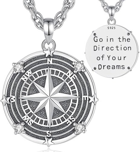 INFUSEU Collana con Bussola, Argento Sterling 925 Ciondolo Amuleto Nordico Collana con Mitologia Regalo Gioielli Laurea per Uomo Donna