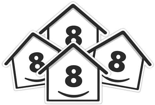 4 x Bin Numbers for Wheelie Bins, 1-99, 15cm ‘Happy House’ Design Dustbin Stickers, Easy Application Stick On Number Stickers - Weatherproof Self Adhesive Vinyl, Black (8)