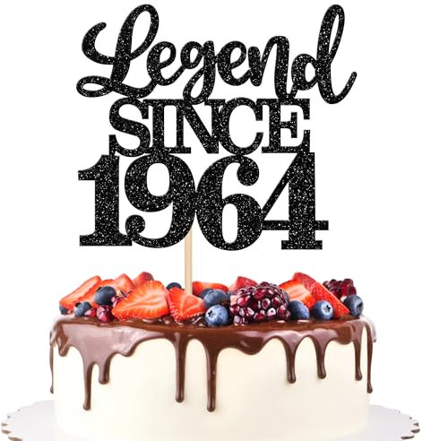 SYKYCTCY 1 Pack Legend Since 1966 Cake Topper Glitter Happy 60th Birthday Cake Pick 60 Fabulous Cake Decorations for Cheers to 60th Birthday Wedding Anniversary Party Supplies Black