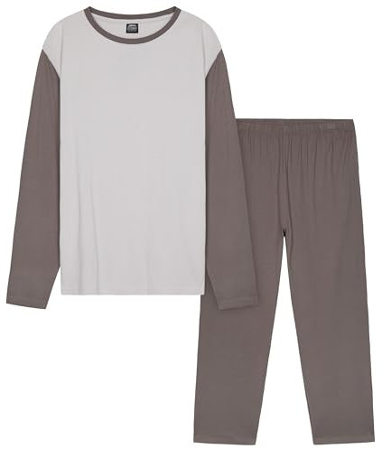 CityComfort Mens Long Pyjamas Set, Adults Teenagers Soft 2 Piece Loungewear Nightwear Cosy PJs - Gifts for Him (Dark Grey/Cream, 3XL)